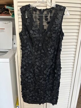 NWT White House black market Black sparkly Floral Appliqué V-Neck Cocktail Dress